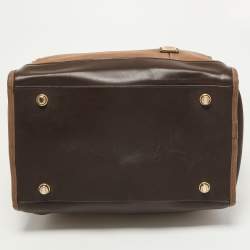 Pre Owned Diane Von Furstenberg Two Tone Brown Fabric and Leather Duffle Bag