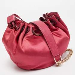 Pre Owned Diane Von Furstenberg Magenta Satin Mini Love Power Drawstring Bucket Bag