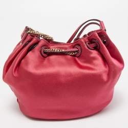 Pre Owned Diane Von Furstenberg Magenta Satin Mini Love Power Drawstring Bucket Bag