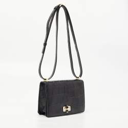 Pre Owned Diane Von Furstenberg Black Croc Embossed Leather 440 Les Crossbody Bag