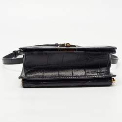 Pre Owned Diane Von Furstenberg Black Croc Embossed Leather 440 Les Crossbody Bag