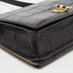 Pre Owned Diane Von Furstenberg Black Croc Embossed Leather 440 Les Crossbody Bag