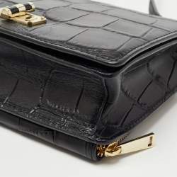 Pre Owned Diane Von Furstenberg Black Croc Embossed Leather 440 Les Crossbody Bag
