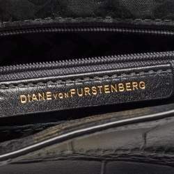 Pre Owned Diane Von Furstenberg Black Croc Embossed Leather 440 Les Crossbody Bag