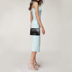 Pre Owned Diane Von Furstenberg Black Croc Embossed Leather 440 Les Crossbody Bag