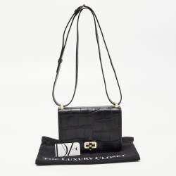 Pre Owned Diane Von Furstenberg Black Croc Embossed Leather 440 Les Crossbody Bag