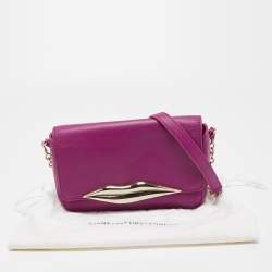 Pre Owned Diane von Furstenberg Purple Leather Flirty Lips Mini Crossbody Bag