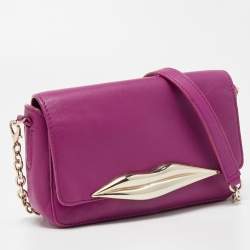 Pre Owned Diane von Furstenberg Purple Leather Flirty Lips Mini Crossbody Bag