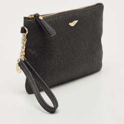 Pre Owned Diane Von Furstenberg Black Glitter Fabric Glitterati Wristlet Pouch