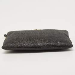 Pre Owned Diane Von Furstenberg Black Glitter Fabric Glitterati Wristlet Pouch