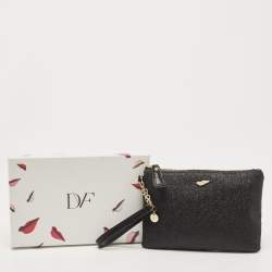 Pre Owned Diane Von Furstenberg Black Glitter Fabric Glitterati Wristlet Pouch