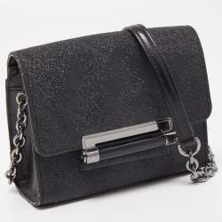 Pre Owned Diane Von Furstenberg Black Glitter Leather Mirco Mini 440 Shoulder Bag
