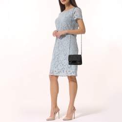 Pre Owned Diane Von Furstenberg Black Glitter Leather Mirco Mini 440 Shoulder Bag