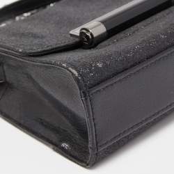 Pre Owned Diane Von Furstenberg Black Glitter Leather Mirco Mini 440 Shoulder Bag