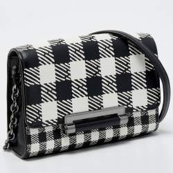 Diane Von Furstenberg Black/White Leather Micro Mini Gingham Shoulder Bag
