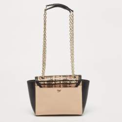 Pre Owned Diane Von Furstenberg Black/Peach Leather and Watersnake Highline Shoulder Bag