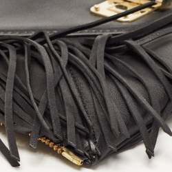 Pre Owned Diane von Furstenberg Black Leather Folio Fringe Clutch
