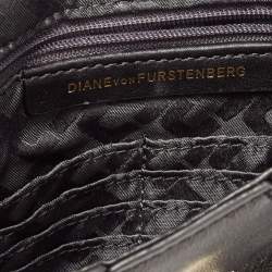 Pre Owned Diane von Furstenberg Black Leather Folio Fringe Clutch