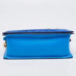Pre Owned Diane Von Furstenberg Two Tone Blue Leather and Suede Soiree Top Handle Bag
