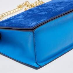 Pre Owned Diane Von Furstenberg Two Tone Blue Leather and Suede Soiree Top Handle Bag