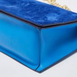 Pre Owned Diane Von Furstenberg Two Tone Blue Leather and Suede Soiree Top Handle Bag