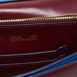 Pre Owned Diane Von Furstenberg Two Tone Blue Leather and Suede Soiree Top Handle Bag