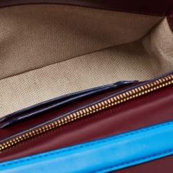 Pre Owned Diane Von Furstenberg Two Tone Blue Leather and Suede Soiree Top Handle Bag