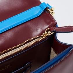 Pre Owned Diane Von Furstenberg Two Tone Blue Leather and Suede Soiree Top Handle Bag