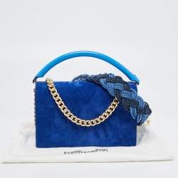 Pre Owned Diane Von Furstenberg Two Tone Blue Leather and Suede Soiree Top Handle Bag