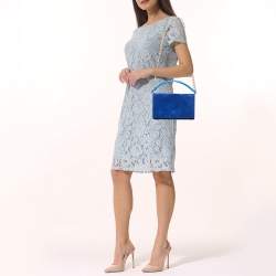 Pre Owned Diane Von Furstenberg Two Tone Blue Leather and Suede Soiree Top Handle Bag