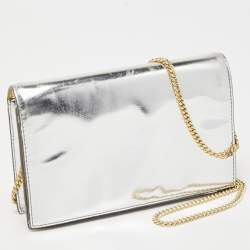 Diane von Furstenberg Silver Laminated Leather Flap Chain Bag
