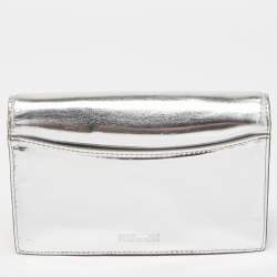 Diane von Furstenberg Silver Laminated Leather Flap Chain Bag