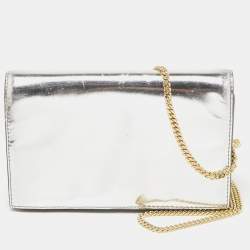 Diane von Furstenberg Silver Laminated Leather Flap Chain Bag