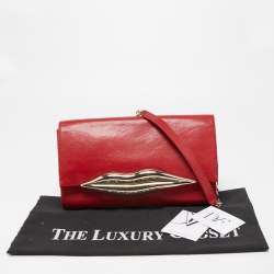 Pre Owned Diane Von Furstenberg Red Leather Flirty Lips Shoulder Bag
