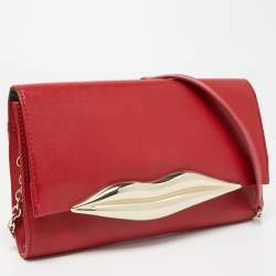 Pre Owned Diane Von Furstenberg Red Leather Flirty Lips Shoulder Bag