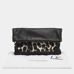 Diane Von Furstenberg Black Leopard Print Leather Fold Over Pouch