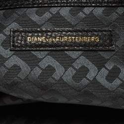 Diane Von Furstenberg Black Leopard Print Leather Fold Over Pouch