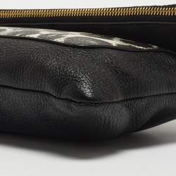 Diane Von Furstenberg Black Leopard Print Leather Fold Over Pouch