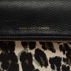 Diane Von Furstenberg Black Leopard Print Leather Fold Over Pouch
