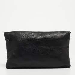 Diane Von Furstenberg Black Leopard Print Leather Fold Over Pouch