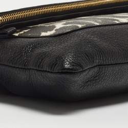 Diane Von Furstenberg Black Leopard Print Leather Fold Over Pouch