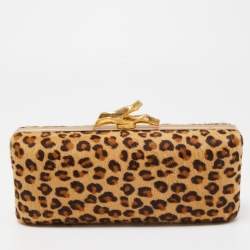 Pre Owned Diane Von Furstenberg Brown Leopard Print Calfhair Lytton Minaudiere Clutch