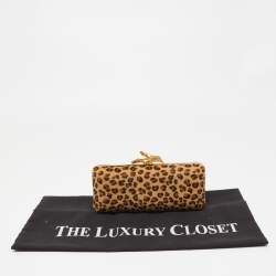 Pre Owned Diane Von Furstenberg Brown Leopard Print Calfhair Lytton Minaudiere Clutch