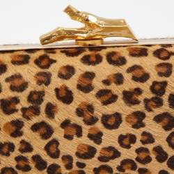 Pre Owned Diane Von Furstenberg Brown Leopard Print Calfhair Lytton Minaudiere Clutch
