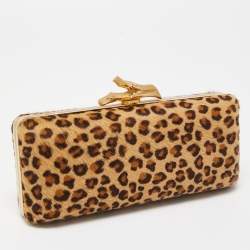 Pre Owned Diane Von Furstenberg Brown Leopard Print Calfhair Lytton Minaudiere Clutch