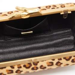 Pre Owned Diane Von Furstenberg Brown Leopard Print Calfhair Lytton Minaudiere Clutch