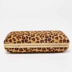 Pre Owned Diane Von Furstenberg Brown Leopard Print Calfhair Lytton Minaudiere Clutch