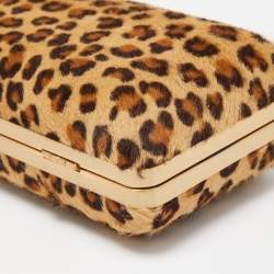 Pre Owned Diane Von Furstenberg Brown Leopard Print Calfhair Lytton Minaudiere Clutch