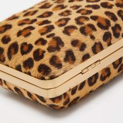 Pre Owned Diane Von Furstenberg Brown Leopard Print Calfhair Lytton Minaudiere Clutch