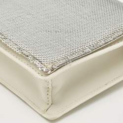 Pre Owned Diane Von Furstenberg Silver/White Sequins and Leather Flap Shoulder Bag